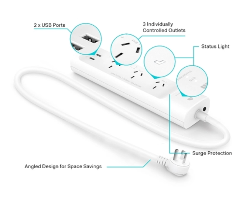 Kasa Smart Wi-Fi Power Strip, 3-Outlets