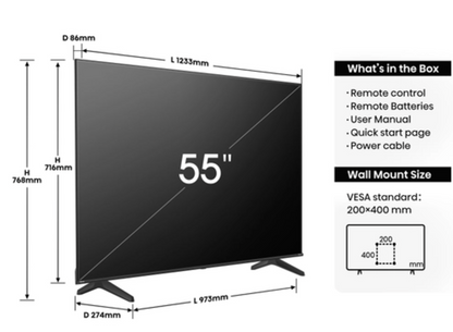 Hisense (55"), 3840 x 2160 pixels, LED, Smart TV